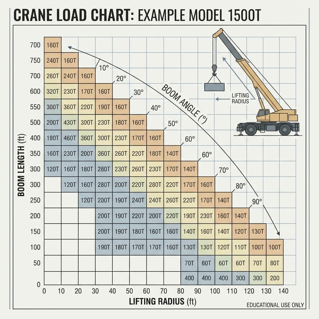 วิธีอ่านตารางโหลด (Load Chart) ของรถเครน: คู่มือฉบับสมบูรณ์ 2569