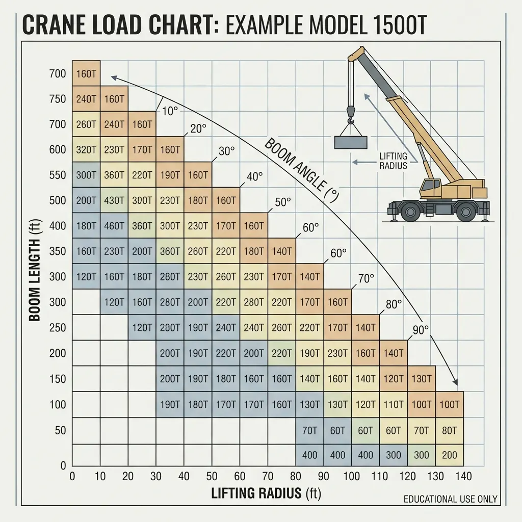 วิธีอ่านตารางโหลด (Load Chart) ของรถเครน: คู่มือฉบับสมบูรณ์ 2569ความรู้เรื่องเครน ทั่วไป - ภาพที่ 2 จาก 2